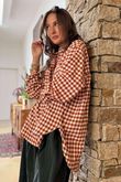 Zeta Otto Brushed Cotton Plaid Shirt Rust Ecru